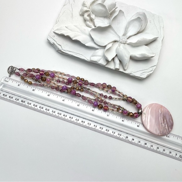 Pink Mother of Pearl Shell Pendant Multi-strand Necklace - Picture 9 of 12
